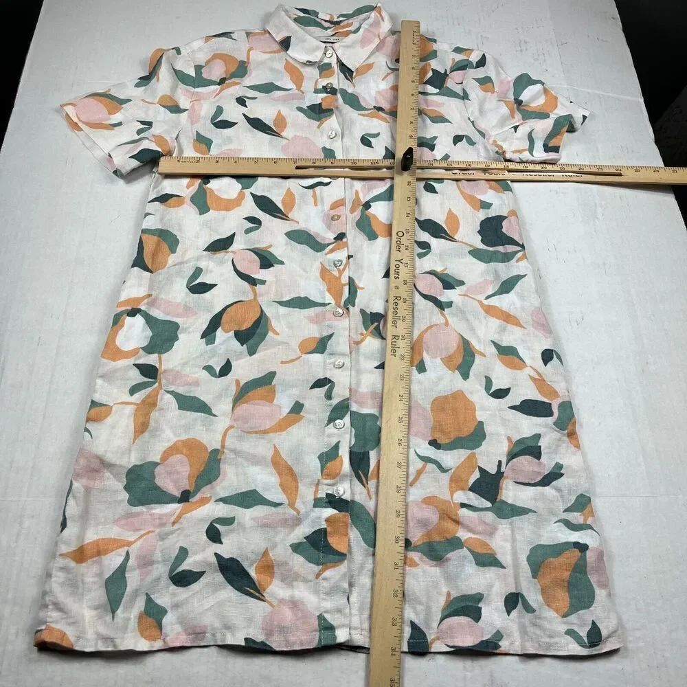 Rachel Zoe Linen Button Down Shirt Dress Floral Short Sleeve Collared Size SMALL - Picture 5 of 10